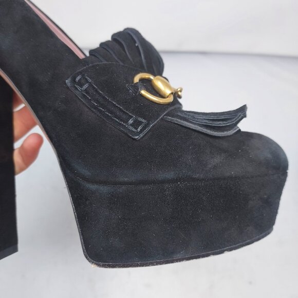 Gucci Marmont Horsebit Suede Platform Heel Pump Shoe - Picture 11 of 11